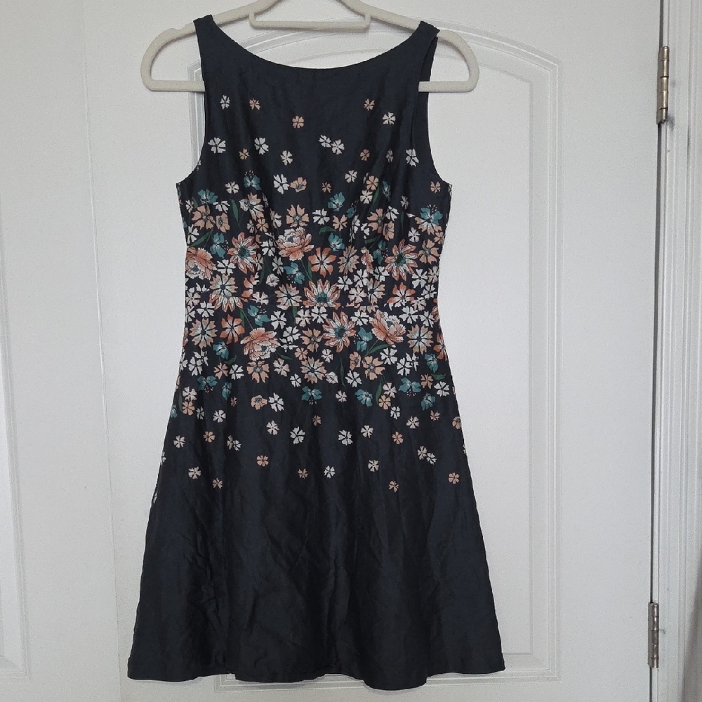 LOFT Black Dress with Floral Embroidery